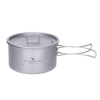 Boundless Voyage Camping Cookware Lightweight Cooking Pot Set Titanium Pot Portable for Outdoor Cooking Traveling Hiking Trekking Backpacking, 1-5 Person (1.2L-Pot)