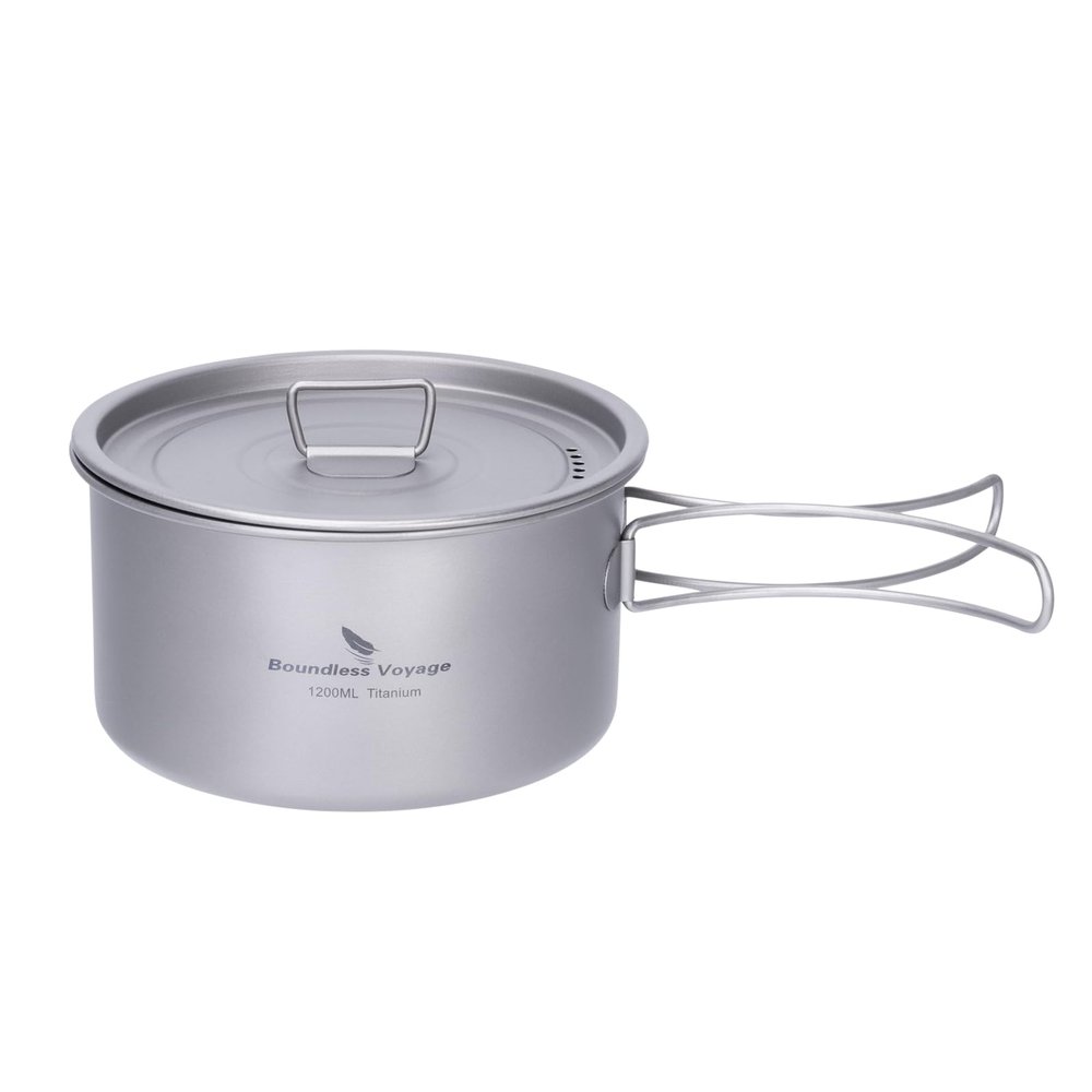 Boundless Voyage Camping Cookware Lightweight Cooking Pot Set Titanium Pot Portable for Outdoor Cooking Traveling Hiking Trekking Backpacking, 1-5 Person (1.2L-Pot)
