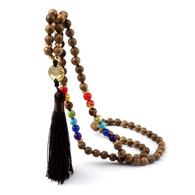 108 Mala Pendant Necklaces Men Natural Wood Beads Necklaces Women Tibetan Buddhist Rosary Jewelry,8mm