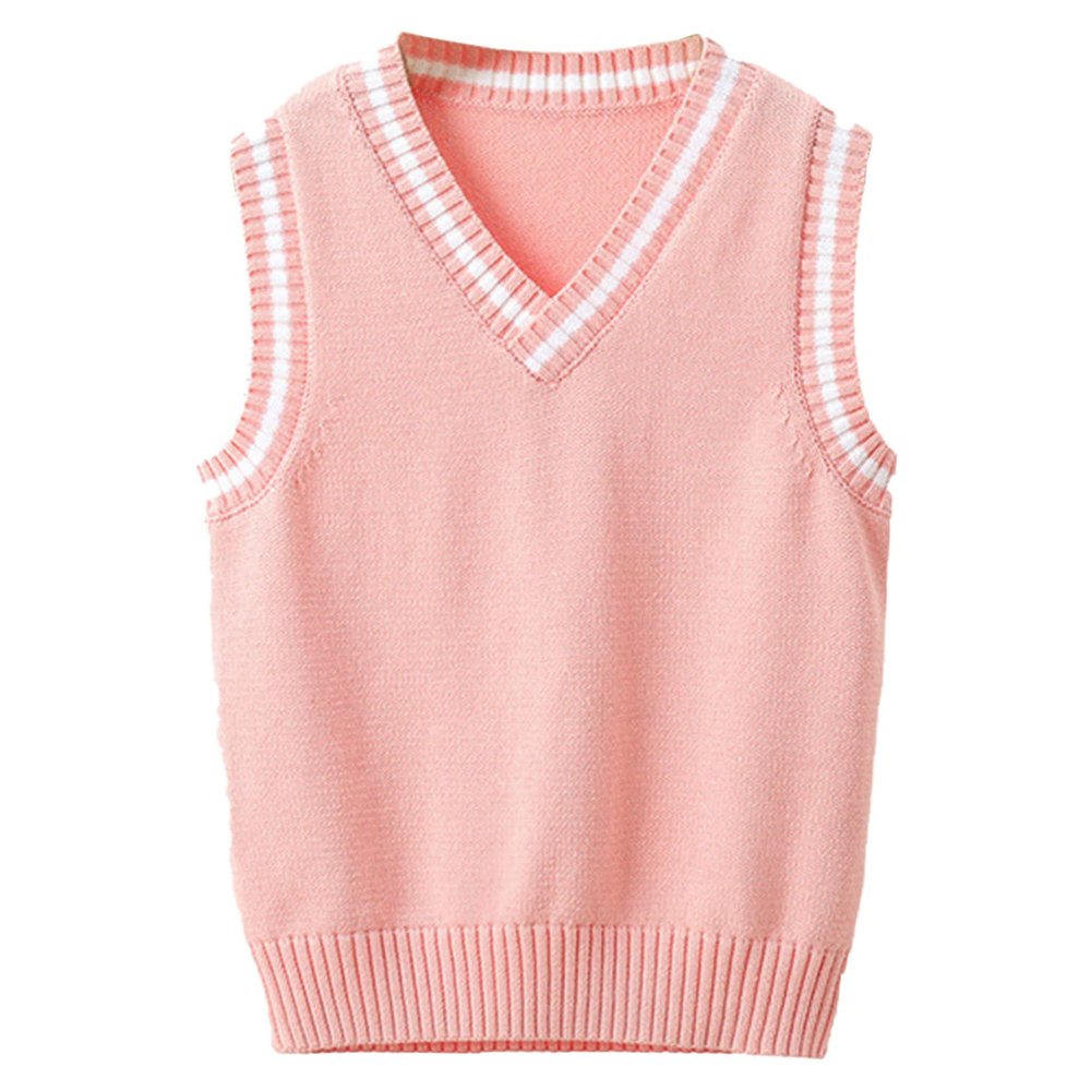 Kvysinly Girls Boys Sweater Vest V-Neck Knitted Pullover School Uniform Sleeveless Cardigan Waistcoat Tank Top Gilets Pink 5-6 Years