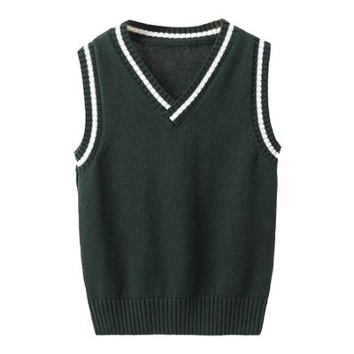 Kvysinly Girls Boys Sweater Vest V-Neck Knitted Pullover School Uniform Sleeveless Cardigan Waistcoat Tank Top Gilets Dark Green 2-3 Years