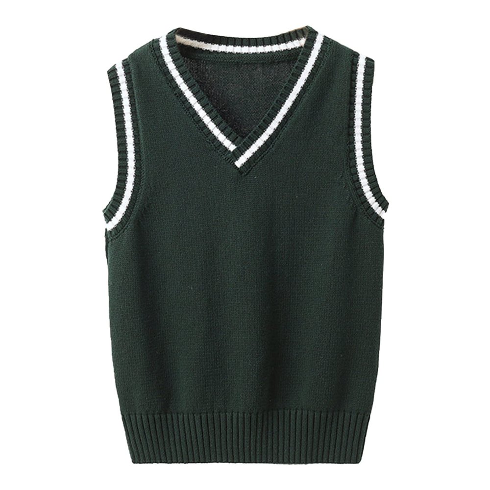 Kvysinly Girls Boys Sweater Vest V-Neck Knitted Pullover School Uniform Sleeveless Cardigan Waistcoat Tank Top Gilets Dark Green 2-3 Years