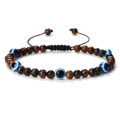 Bracelets 4mm Black Natural Stone Beads Handmade Braided Men Obsidian Bracelet Jewelry,Tiger Eye