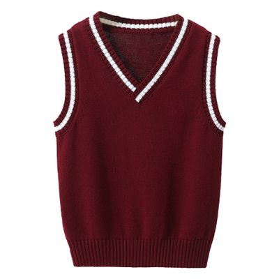 Kvysinly Girls Boys Sweater Vest V-Neck Knitted Pullover School Uniform Sleeveless Cardigan Waistcoat Tank Top Gilets Burgundy 11-12 Years