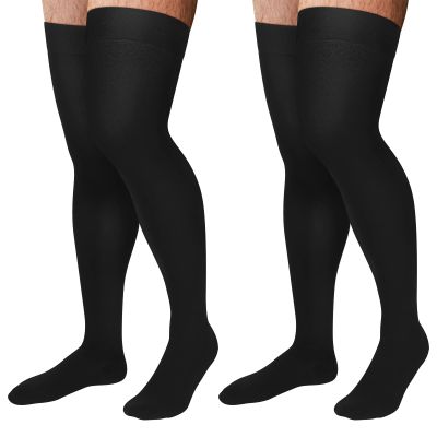 Supervitae 2 Pairs Thigh High 30-40 mmHg Compression Socks for Men & Women Extra Firm Closed Toe Thigh High Compression Socks for Swelling Edema Men and Women(L)