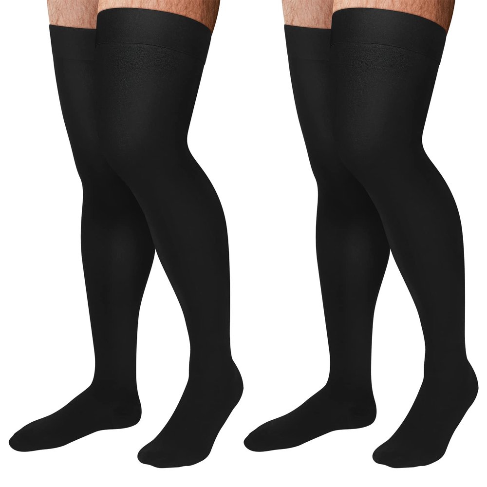 Supervitae 2 Pairs Thigh High 30-40 mmHg Compression Socks for Men & Women Extra Firm Closed Toe Thigh High Compression Socks for Swelling Edema Men and Women(L)