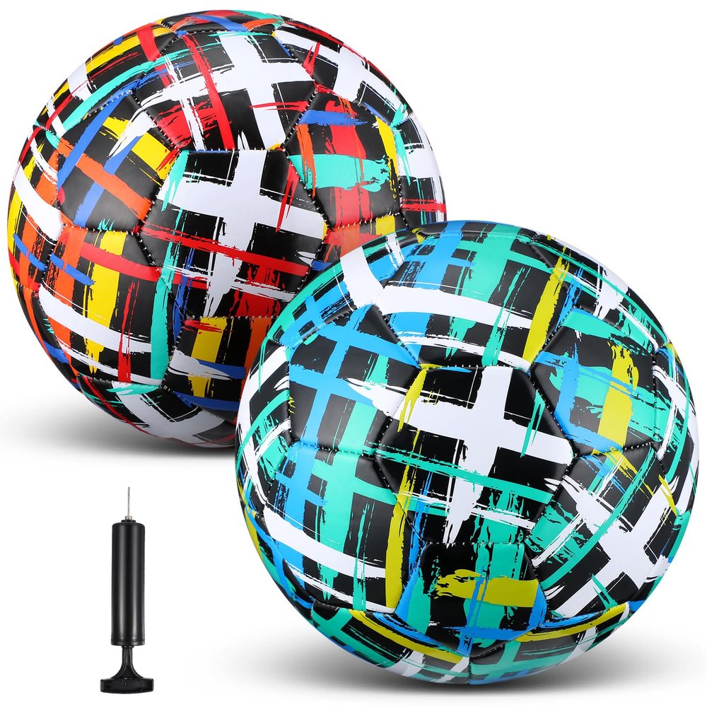 HyDren 2 Pcs Soccer Balls with Pump Official Size Soccer Ball for Game Training Indoor Outdoor Sport Gift for Child Youth Adult Back to School(Stripe Style,Size 4)