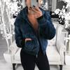 Akivide Women Fashion Long Sleeve Zip Up Short Sherpa Hooded Jacket Cropped Faux Shaggy Fur Jacket with Pockets Fall Winter view 3