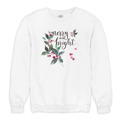 Tee Hunt Merry and Bright Cute Christmas Sweatshirt Jolly Santa Xmas Crewneck White Small