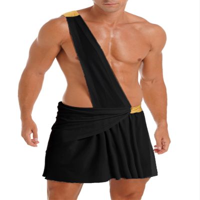 Miaeowve Men's Toga Gladiator Wrestling Kilt Suspender Skirt Pleated Miniskirt Clubwear Black Medium