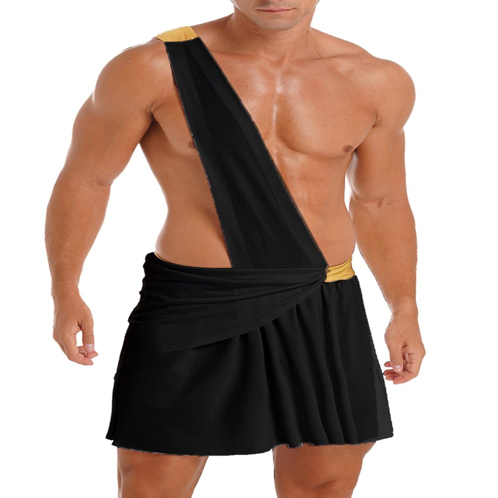 Miaeowve Men's Toga Gladiator Wrestling Kilt Suspender Skirt Pleated Miniskirt Clubwear Black 3X-Large