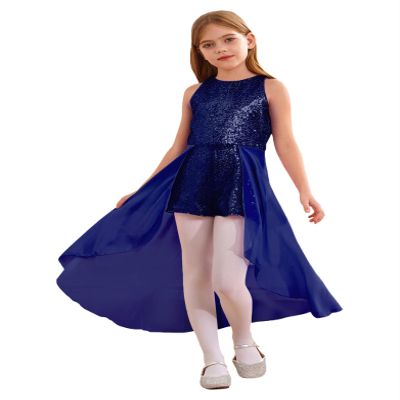 RUNQHUI Kids Girls Sparkly Sequin Jumpsuit Party Dress Round Neck Sleeveless Romper Gown Evening Dress Navy Blue 14 Years