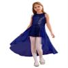 RUNQHUI Kids Girls Sparkly Sequin Jumpsuit Party Dress Round Neck Sleeveless Romper Gown Evening Dress Navy Blue 14 Years view 1