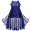 RUNQHUI Kids Girls Sparkly Sequin Jumpsuit Party Dress Round Neck Sleeveless Romper Gown Evening Dress Navy Blue 14 Years view 3