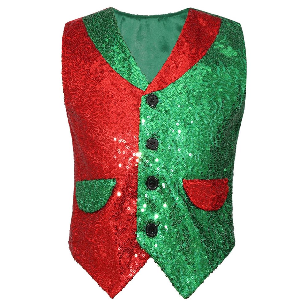 JanJean Kids Boys Girls Sparkling Glitter Sequins Vest Loose Fit V-Neck Vest Waistcoat Hip Hop Jazz Modern Dance Costume Colorful 4 Years