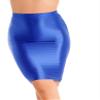 Loloda Women's Glossy Semi See Through Basic Stretchy Bodycon Pencil Tube Short Mini Skirt Blue A Large view 1
