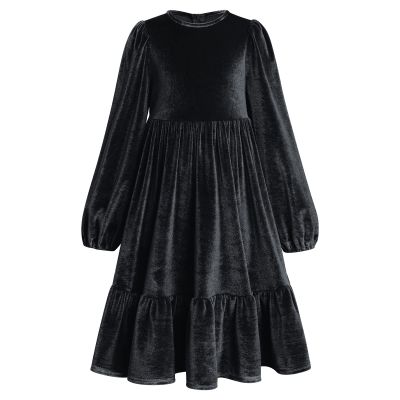 Girls Long Sleeve Dress Christmas Velvet Dress Kids Girl Bishop Sleeve Dresses Girls Fall Outfits for Wedding Birthday Party Evening Gown Girls Winter Clothes Vestidos Para Nia Black #B 9-10 Y
