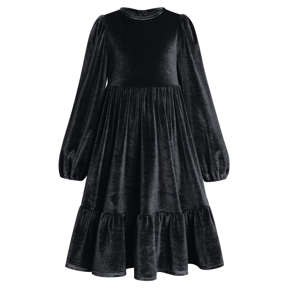 Girls Long Sleeve Dress Christmas Velvet Dress Kids Girl Bishop Sleeve Dresses Girls Fall Outfits for Wedding Birthday Party Evening Gown Girls Winter Clothes Vestidos Para Nia Black #B 9-10 Y