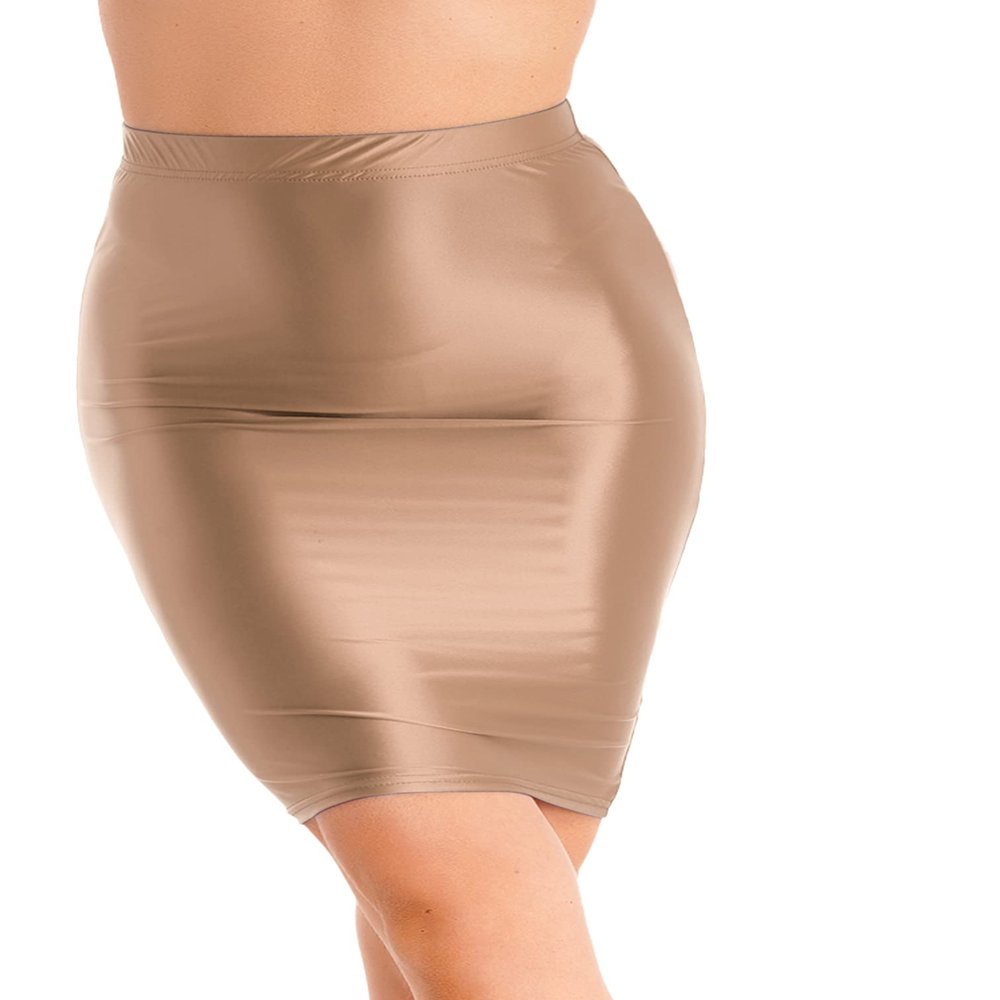 Agoky Womens Slim Fit Oil Glossy Half Slips Skirt Bodycon Micro Mini Skirts Nightwear Coffee A Large