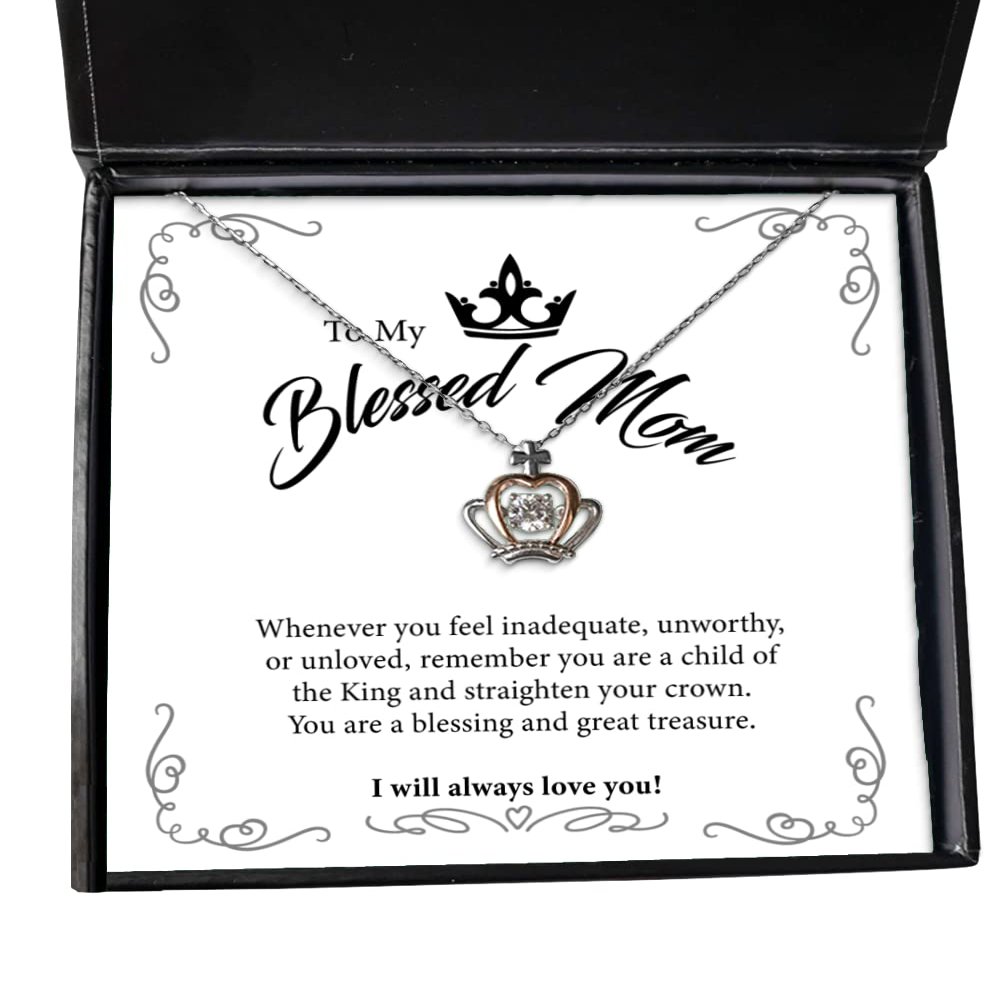 Blessed Mom Christian Gifts for Women Jesus Religious Necklace Message Card for Christmas Birthday or Easter Gifts