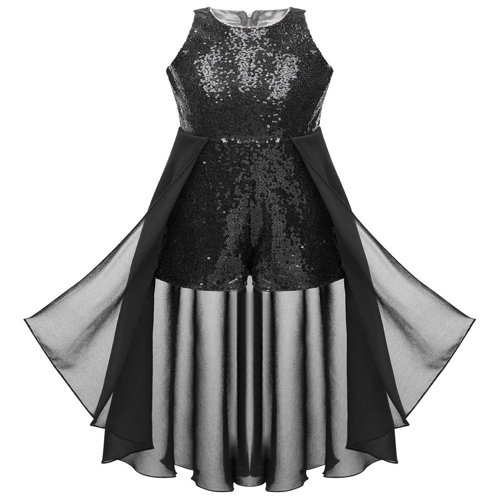 Duoremi Girls Sleeveless Sequined Birthday Prom Party Jumpsuit Pageant Dancing Romper Gowns Ball Dress Black 10 Years