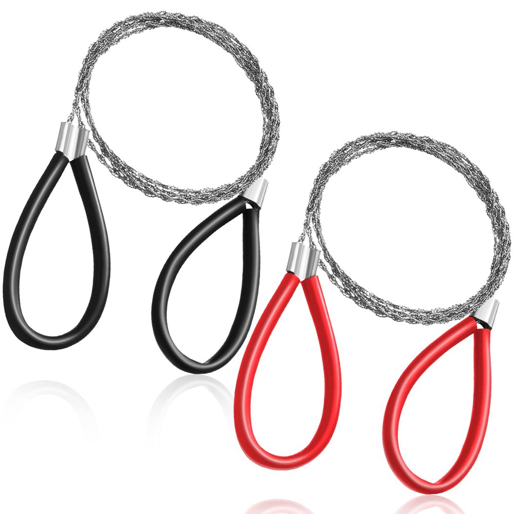 Lanties Stainless Steel Cable Saw, Metal Wire Saw Hand Pocket String Emergency Survival Rope Cutting Tools PVC Pipe Cutting Tool for Wood Camping Hiking Hunting, Red, Black, 23.62 Inch (2 Pcs)