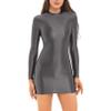 easyforever Women's Sexy Oil Glossy Micro Mini Dress Transparent Tight Pencil Bodycon Smooth Dress Dark_Gray Medium view 1
