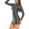 easyforever Women's Sexy Oil Glossy Micro Mini Dress Transparent Tight Pencil Bodycon Smooth Dress Dark_Gray Medium view 3