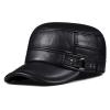 Male Earmuffs Genuine Leather Flat Army Hats for Men Winter Ear Head Warm Leisure Fishing Baseball Caps (Color : Black, Hat Size : XL(57cm58cm)) view 1