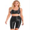 Alvivi Women's Sleeveless Yoga Suit 2Piece Glossy Stretchy Swimsuits Athletic Tank Shorts Outfits Black X-Large view 3