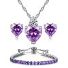 kai bao city heart Necklace and Stud Earrings Bangle Set Simulated gemstone Crystal Silver Fashion Adjustable Jewelry for Women Party Prom Engagement Wedding Gifts (purple) view 1