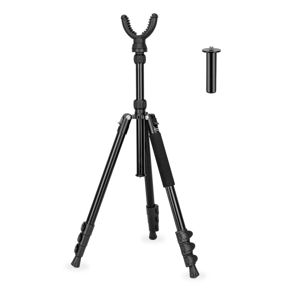 Shooting Tripod for Rifles, 9" - 69" Adjustable Hunting Shooting Stick with 360 Rotate Rest V Yoke, Lightweight Aluminum Portable Tripod for Hunting Outdoor - Black
