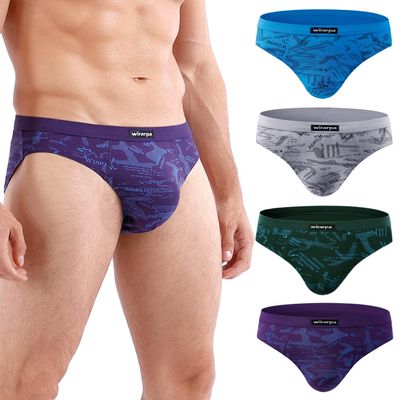 wirarpa Men's Underwear Modal Microfiber Briefs No Fly Covered Waistband Silky Touch Underpants 4 Pack Multicolor,Small