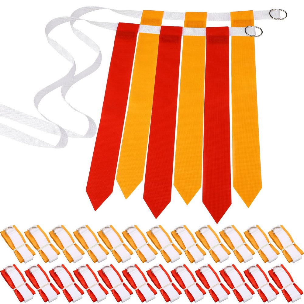 Vinsot 48 Pcs Adjustable Flag Football Belts Flag Football Set Belts with 144 Flags for Adults and Youth(Red and Yellow)