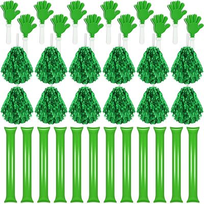 Sosation 36 Pcs Team Spirit Accessories, Cheerleading Pom Poms Hand Clappers Party Favors and Thunder Sticks Noise Makers for Sporting Events Football Baseball Cheering Essentials(Green)