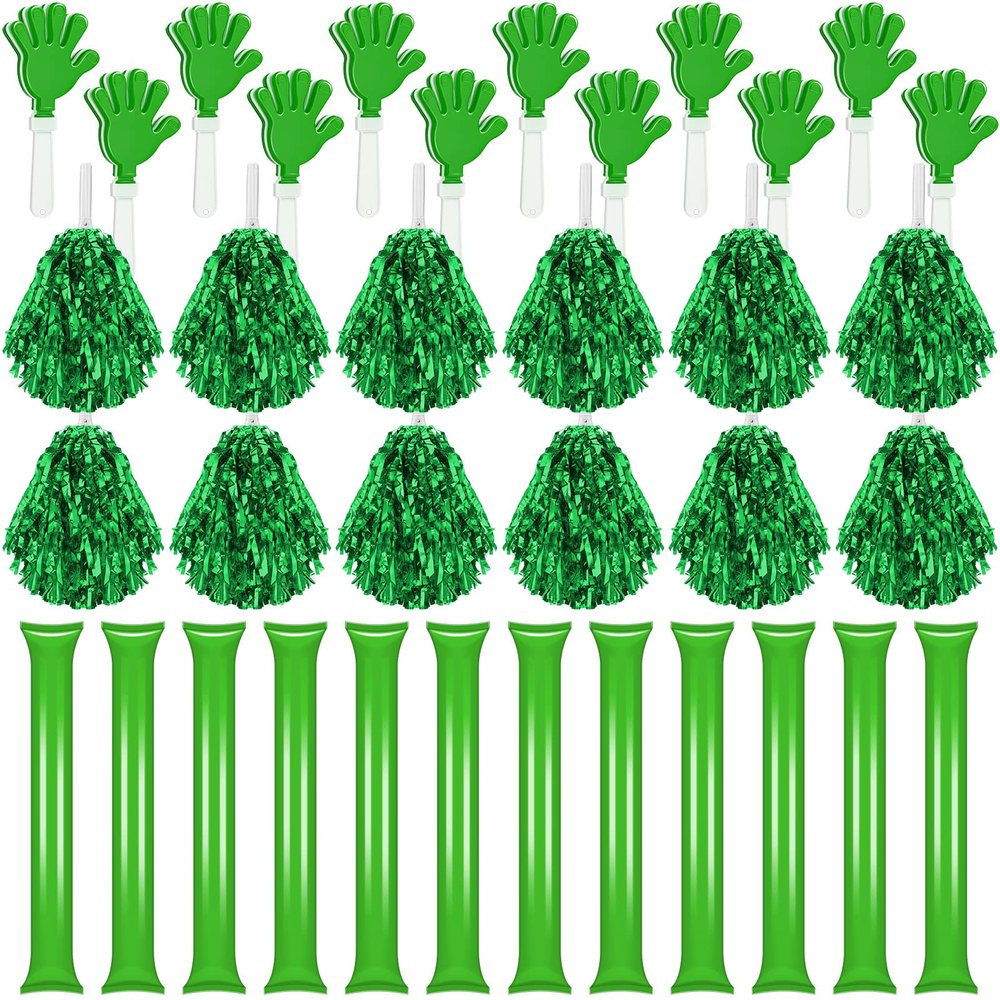 Sosation 36 Pcs Team Spirit Accessories, Cheerleading Pom Poms Hand Clappers Party Favors and Thunder Sticks Noise Makers for Sporting Events Football Baseball Cheering Essentials(Green)