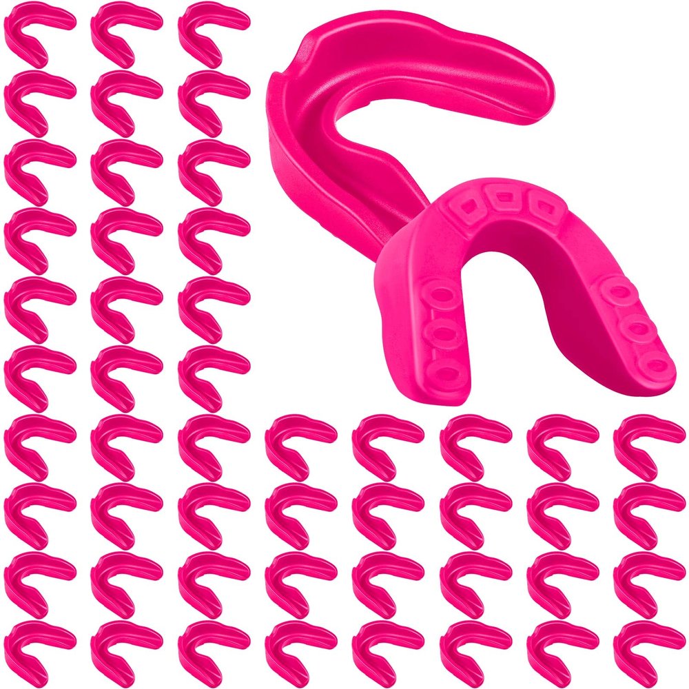 Frienda 50 Pcs Football Mouth Guards Bulk Youth Football Mouthpiece Sport Athletic Mouthguard Gum Teeth Guard for Hockey Karate Basketball Boxing Basketball Rugby(Pink)