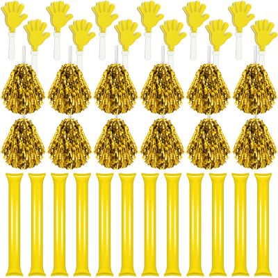 Sosation 36 Pcs Team Spirit Accessories, Cheerleading Pom Poms Hand Clappers Party Favors and Thunder Sticks Noise Makers for Sporting Events Football Baseball Cheering Essentials(Yellow)