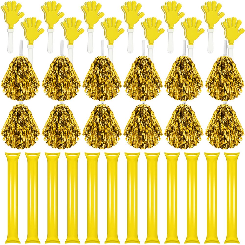 Sosation 36 Pcs Team Spirit Accessories, Cheerleading Pom Poms Hand Clappers Party Favors and Thunder Sticks Noise Makers for Sporting Events Football Baseball Cheering Essentials(Yellow)