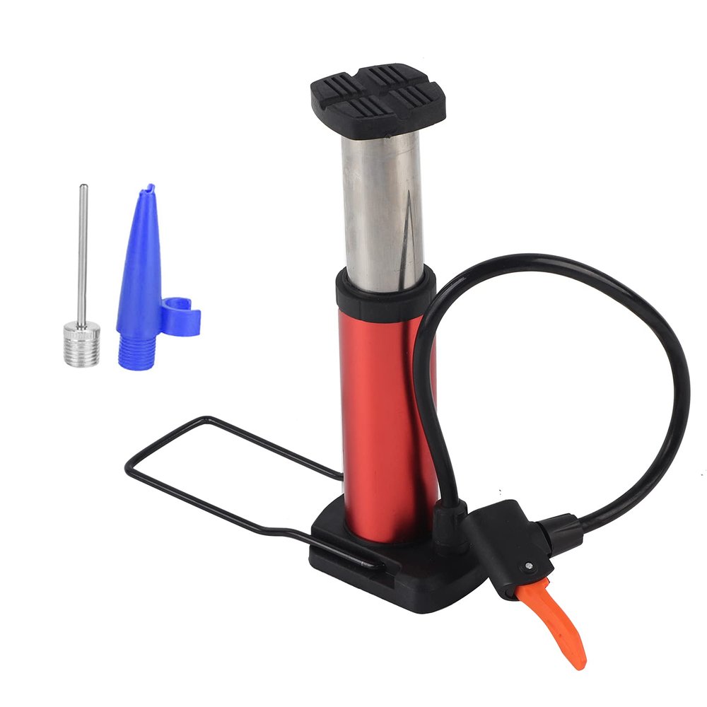 Jerliflyer Bicycle Pump, Mini Portable Aluminum Alloy Bicycle Bike Foot Pump High Pressure Floor Inflator Tire Air Pump for Outdoors, Home Use(red)