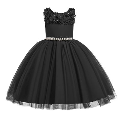 Glamulice Black Flower Girl Dress Vintage 3D Floral with Belt Sash Tulle Formal Party Dresses Big Girls Holiday Funeral Dresses Kids Dance Prom Ball Gown Pageant Wedding Birthday Gowns Christmas 9 10
