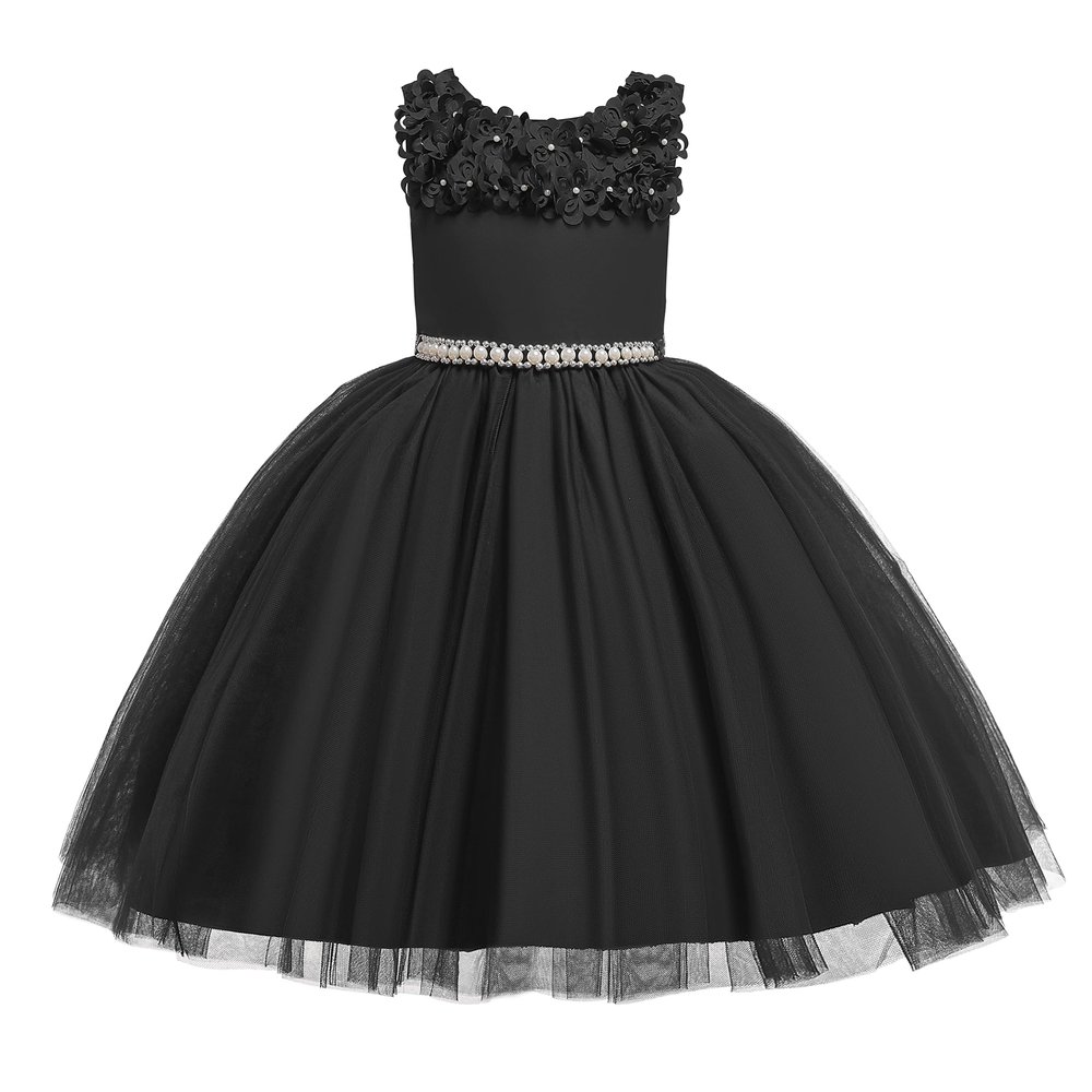 Glamulice Black Flower Girl Dress Vintage 3D Floral with Belt Sash Tulle Formal Party Dresses Big Girls Holiday Funeral Dresses Kids Dance Prom Ball Gown Pageant Wedding Birthday Gowns Christmas 9 10