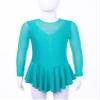 JanJean Kids Girls Long Sleeve Sparkly Ice Skating Dress Rhinestone Mesh Splice Gymnastics Leotard Dress Dancewear Green 16 Years view 3