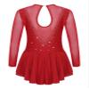 JanJean Kids Girls Long Sleeve Sparkly Ice Skating Dress Rhinestone Mesh Splice Gymnastics Leotard Dress Dancewear Red 10 Years view 2