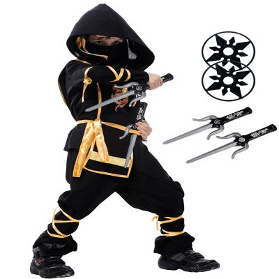 Nabobs Kids Ninja Costume - Dragon Ninja Set with Plastic Toy Accessories for Halloween Boys Girls Cosplay