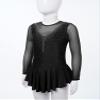 JanJean Kids Girls Long Sleeve Sparkly Ice Skating Dress Rhinestone Mesh Splice Gymnastics Leotard Dress Dancewear Black A 16 Years view 4