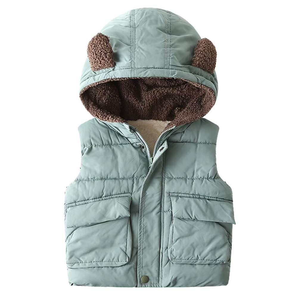 Kids Toddler Baby Girls Boys Autumn Winter Warm Thick Ear Cotton Hooded Long Sleeve Vest Boy Jackets (A, 2-3 Years)