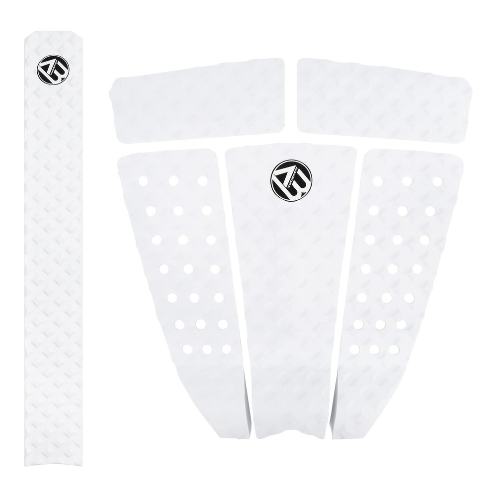 AQUBONA 5 Piece EVA Surfboard Deck Traction Pads with Kicker for Stomp Skimboards, Surf Boards, Funboard, Fish Board (White(5+1) Big)