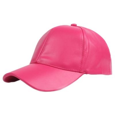 Lifup Men Women Baseball Cap PU Leather Hat Adjustable Dad Hat Fuchsia One Size