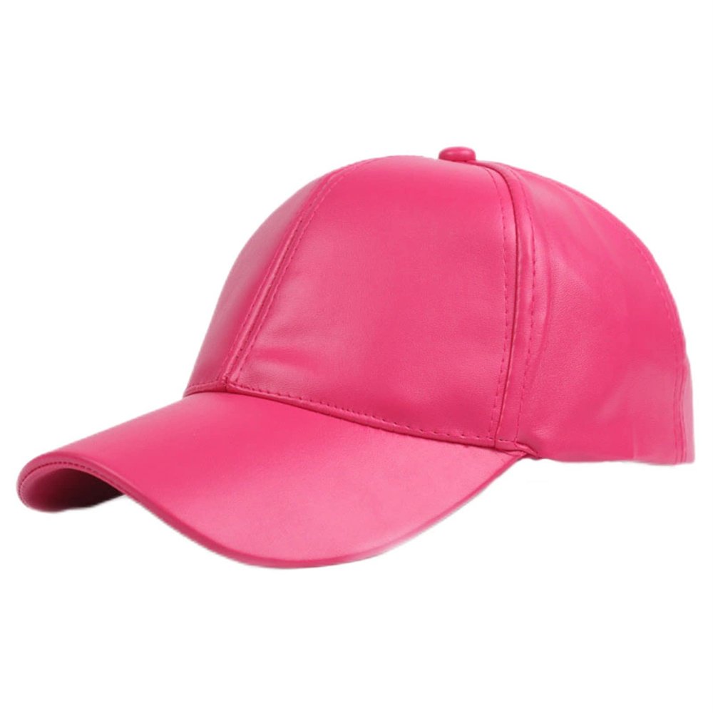 Lifup Men Women Baseball Cap PU Leather Hat Adjustable Dad Hat Fuchsia One Size